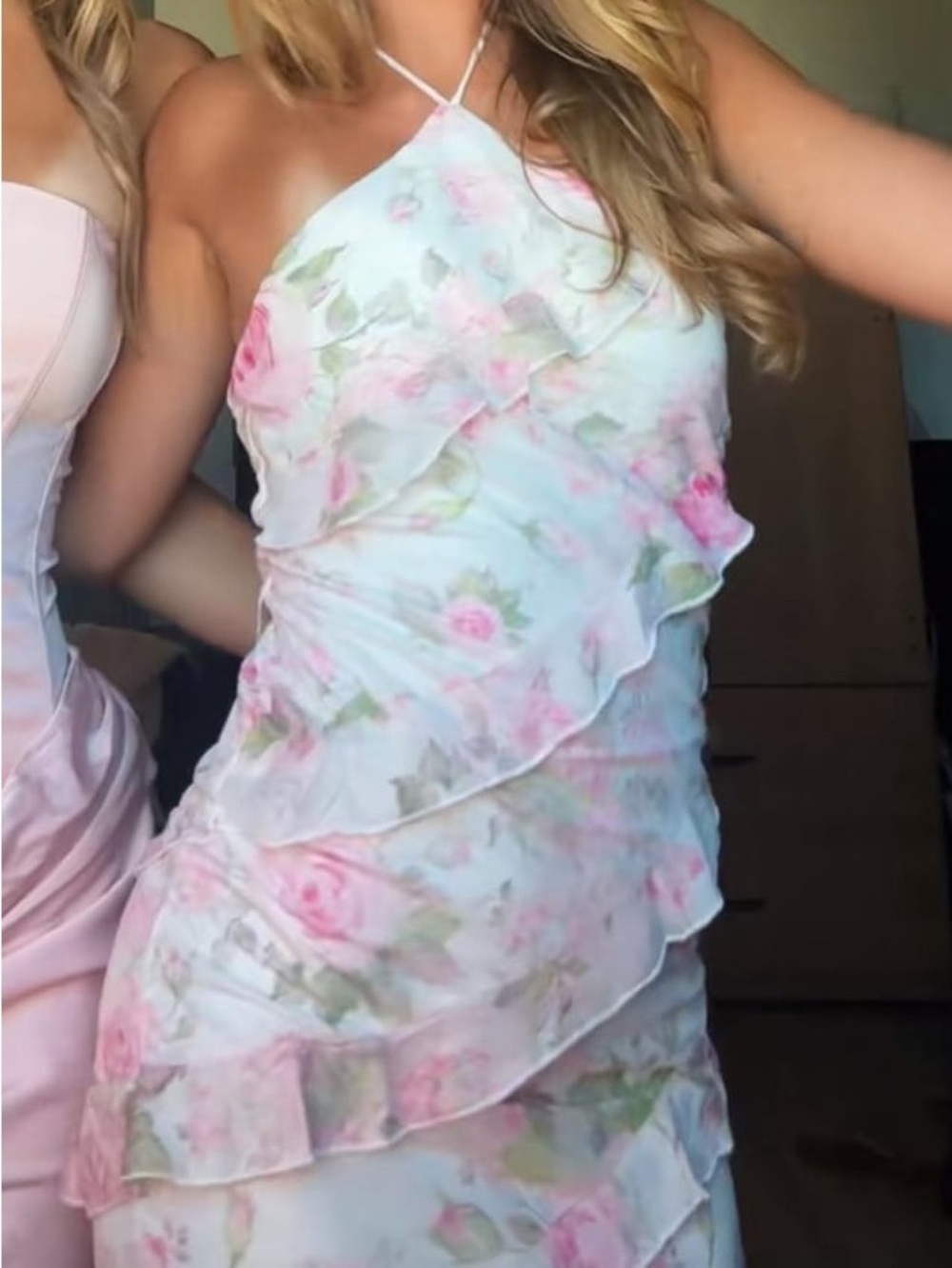 Hello Molly White Maxi Dress with Pink Rose Print